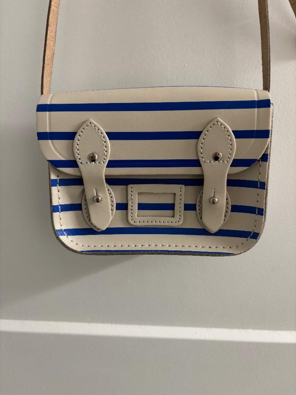 Cambridge Satchel Company Mini Satchel in a White and Blue Stripe Pattern